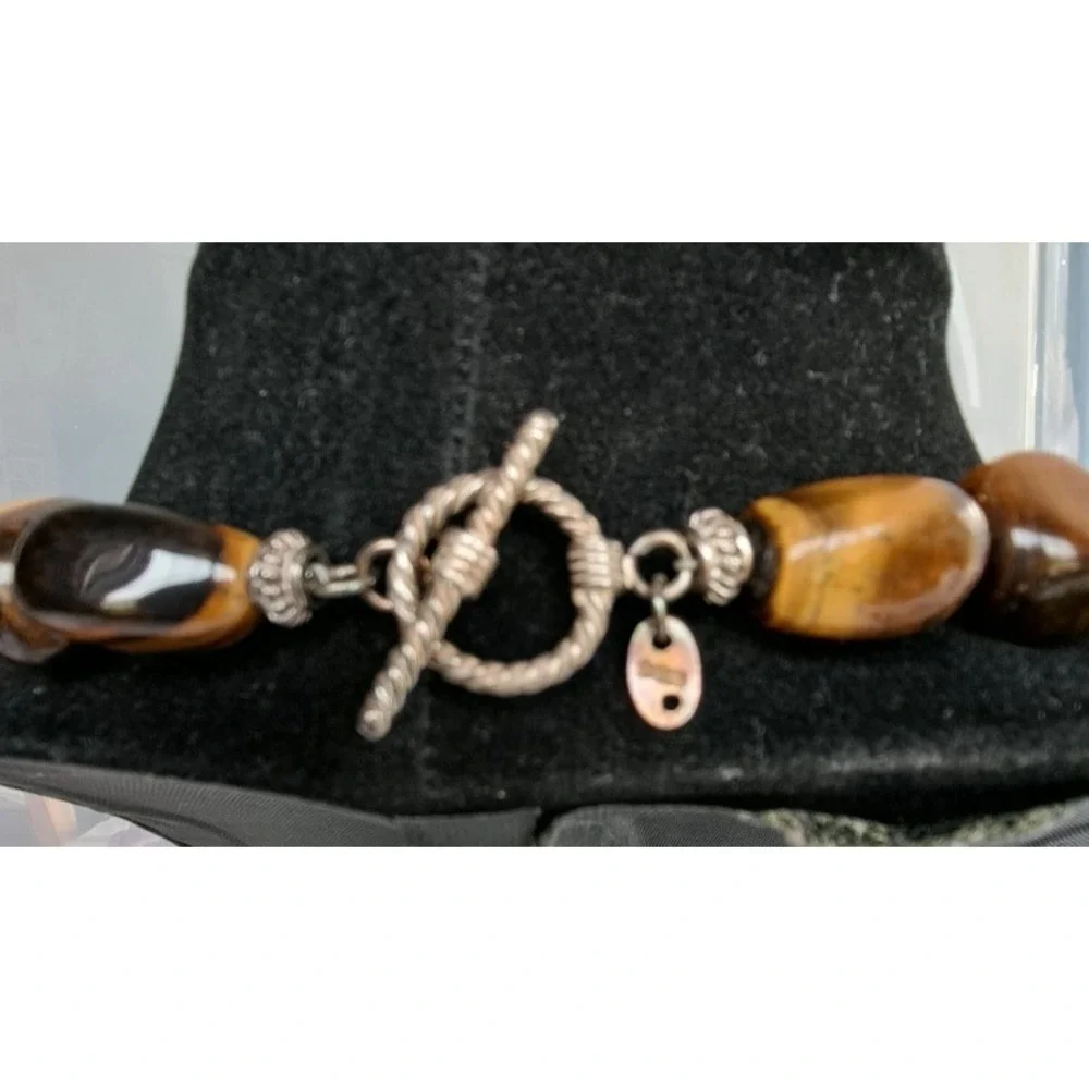 Fashion Jewelry Gemstone Tiger's Eye Beaded Necklace Sterling Silver Clasp
